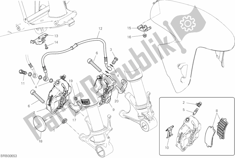 All parts for the Front Brake System of the Ducati Streetfighter V4 S Thailand 1103 2020